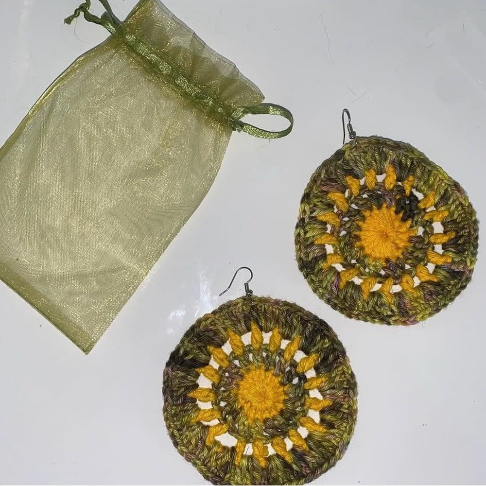 Handcrafted Crochet Yellow and Green Earrings